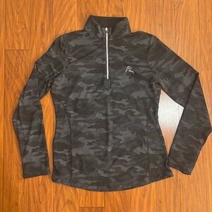 Rhoback Black Gray Camouflage Quarter-Zip Long Sleeve Top Womens Small